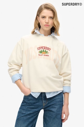 Superdry Cream Travel Souvenir Loose Crew Sweat Top (774818) | £50