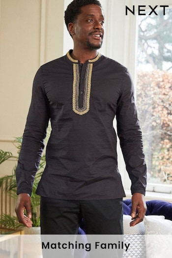 Black Embroidered Mens Kurta (775197) | £35