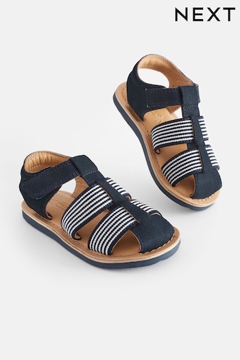 Navy Blue Leather Closed Toe Touch Fastening Sandals (775647) | £20 - £24