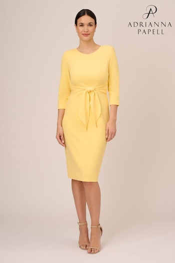 Adrianna Papell Yellow Knit Crepe Tie Waist Sheath Dress (776050) | £129