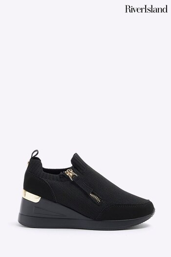 River Island Black Girls Drenched Wedge Trainers (776377) | £25
