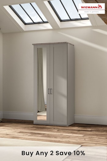 Wiemann Pebble Grey Truro 1M Wood and Mirror 2 Door Hinged Semi-fitted Wardrobe (776556) | £860