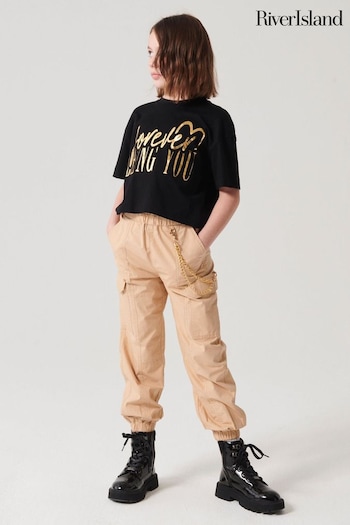 River Island Brown Girls Trim Detail Cargo Brand Trousers (776701) | £25 - £32