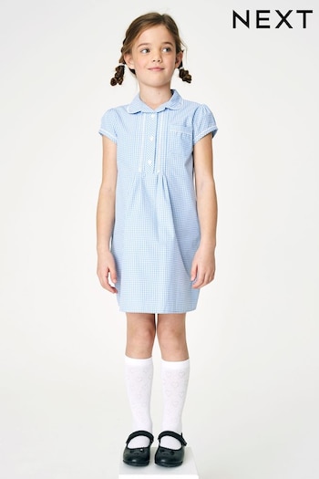 Blue Cotton Rich Button Front Lace Gingham School Dress (3-14yrs) (776822) | £8.50 - £11.50