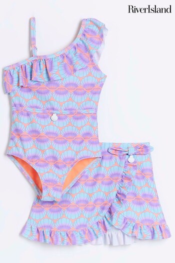 River Island Pink Girls Shell Print Swimsuit Set (776879) | £25