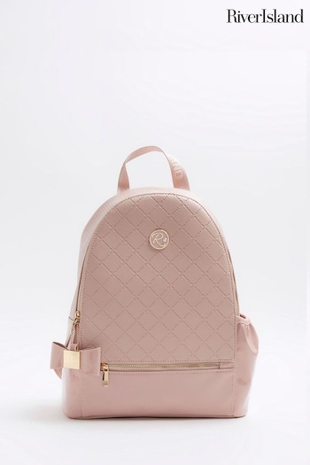 River Island Pink Girls Embossed Bow Backpack (776959) | £25