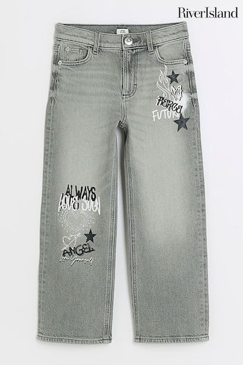 River Island Grey Girls Graffiti Mom Jeans (776999) | £28
