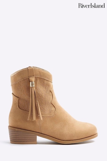 River Island Brown Girls Tassel Western debut Boots (777129) | £35