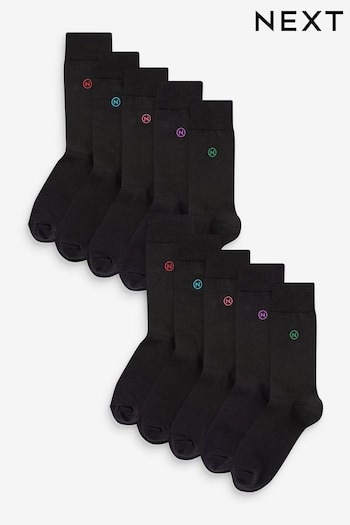 Rainbow Logo Black Embroidered Lasting Fresh Socks 10 Pack (777167) | £22