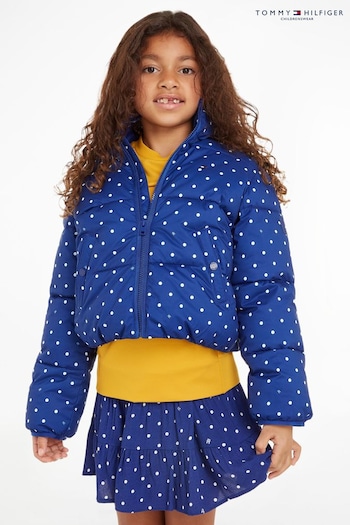Tommy Hilfiger Girls Blue Allover Print Puffer Jacket (777318) | £130 - £150