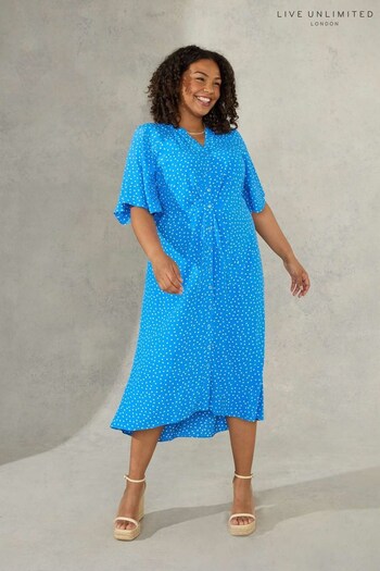 Live Unlimited Blue Curve Spot Print Ruched Front Shirt Dress (777423) | £85