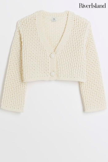 River Island Cream Girls Ecru Crochet Crop Cardigan (777459) | £22 - £29