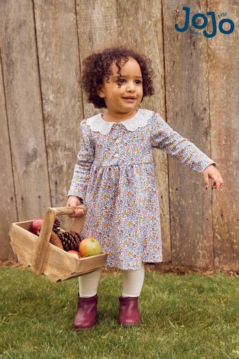 JoJo Maman Bébé Cream Girls' Orchard Ditsy Dress With Broderie Collar (777472) | £22