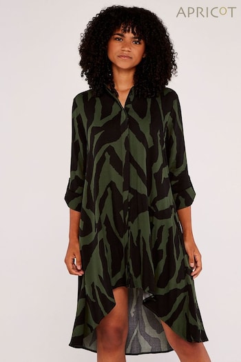 Apricot Khaki Green Zebra Oversized High Low Dress (777493) | £30