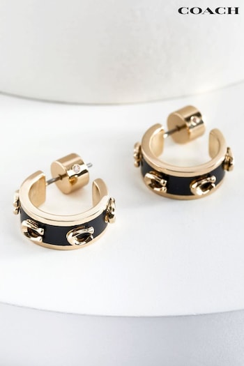 COACH Tan Gold Tone Signature Enamel Hoops Earrings (777554) | £75