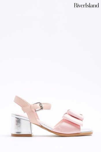 River Island Pink Girls Satin Bow Heeled Sandals (777564) | £28