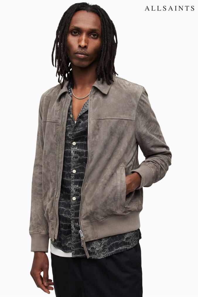 Men's grey discount leather jacket