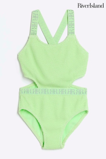 River Island Green Girls Textured Elastic Swimsuit (777629) | £16 - £20