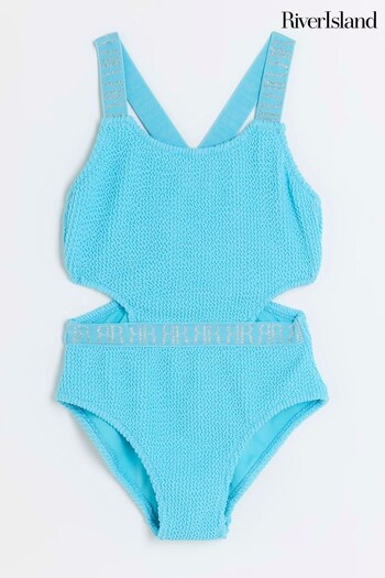 River Island Blue Girls Textured Elastic Swimsuit (777706) | £16 - £20