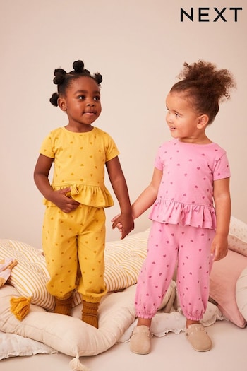 Pink/Yellow Textured Jogger Pyjamas 2 Pack (9mths-10yrs) (777816) | £19 - £26
