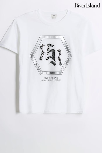 River Island White Boys Monogram RR T-Shirt (777957) | £14