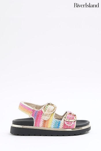 River Island Natural Girls Colour Rainbow Raffia Vans Sandals (778039) | £25