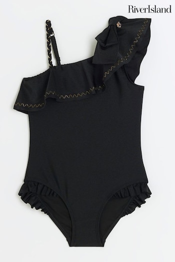 River Island Black Girls One Shoulder Bow Swimsuit (778141) | £18 - £22