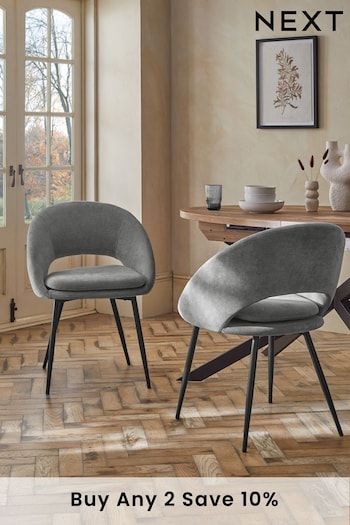 Set of 2 Fine Chenille Mid Grey Hewitt Black Leg Dining Chairs (778344) | £310