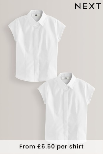 White 2 Pack Fitted Short Sleeve Cotton Rich Stretch Premium School Monogram Shirts (3-18yrs) (778689) | £11 - £18