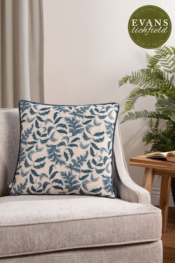 Evans Lichfield Blue Chatsworth Topiary Country Floral Piped Cushion (778749) | £20