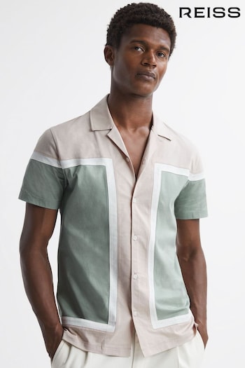 Reiss Sage Multi Noble Mercerised Colourblock Cuban Collar Shirt (779571) | £88