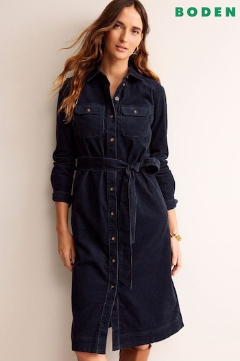 Boden Blue Eloise Cord Midi zwart Shirt Dress (779627) | £130