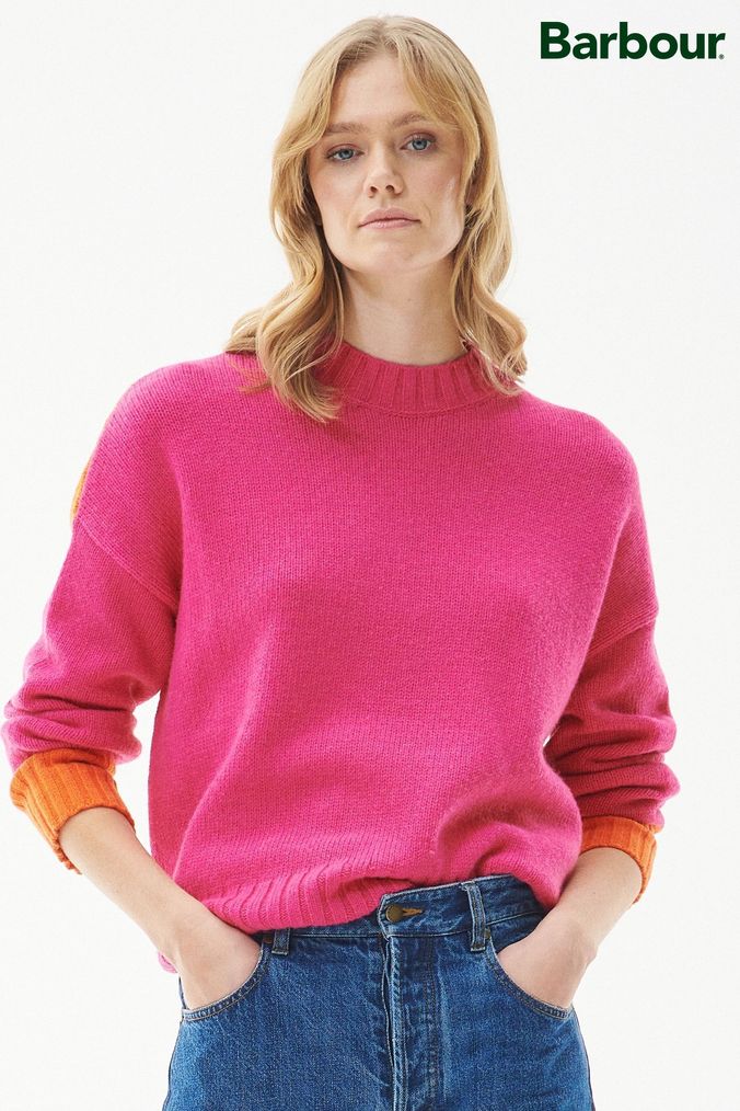Buy Women s Pink Barbour Chunky Knit Long Sleeve Knitwear Online