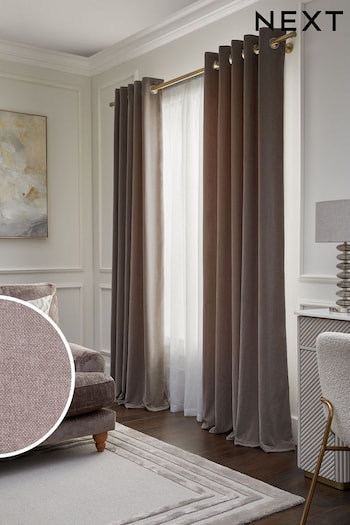 Mink Natural Sumptuous Velvet Eyelet Lined Curtains (779822) | £90 - £210