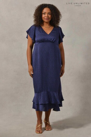 Live Unlimited Blue Curve Leaf Burnout Short Sleeve Midi Dress (780215) | £129