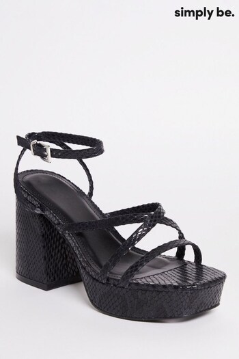 Simply Be Vicky  Strappy Platform Wide Fit Heeled Black Sandals (780363) | £40