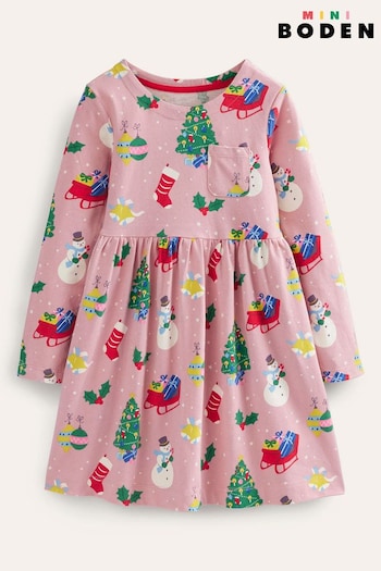 Boden Baby Pink Long Sleeve Fun Jersey Dress (781137) | £23 - £27