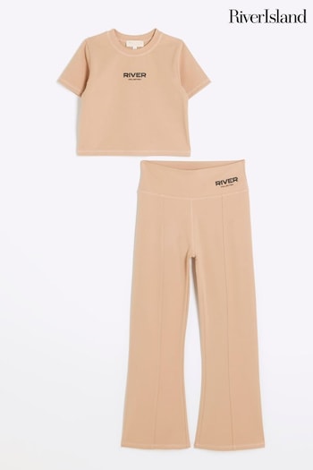 River Island Brown Girls Active Kickflare T-Shirt Half and Trousers Set (781355) | £22