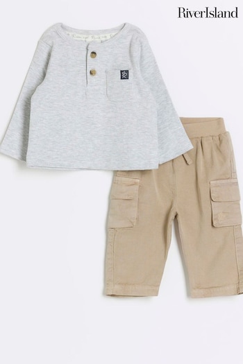 River Island Grey/Brown Baby Swoosh Top and Short Set (781361) | £25