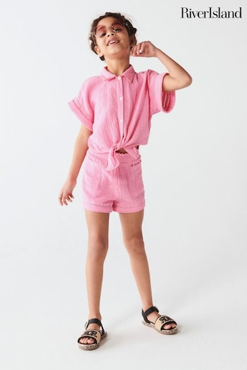River Island Pink Girls Cheese Cloth Tie Shorts Set (781448) | £25