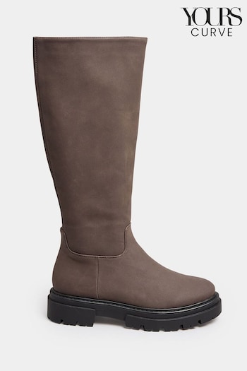 Yours Curve Brown Extra Wide Fit Cleated Calf Boots (781475) | £50