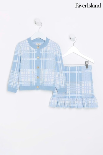 River Island Blue Mini Girls Check Frill Skirt Set (781543) | £35