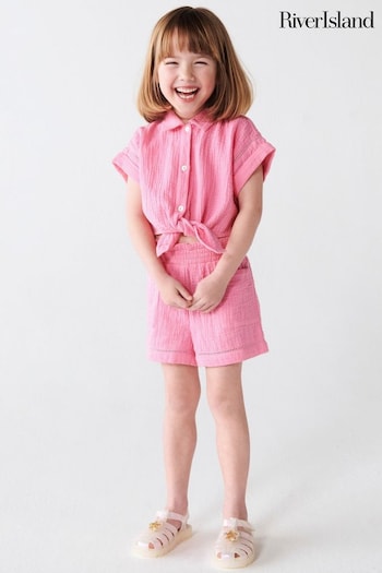 River Island Pink Girls Cheese Shirt and Shorts Set (781609) | £22