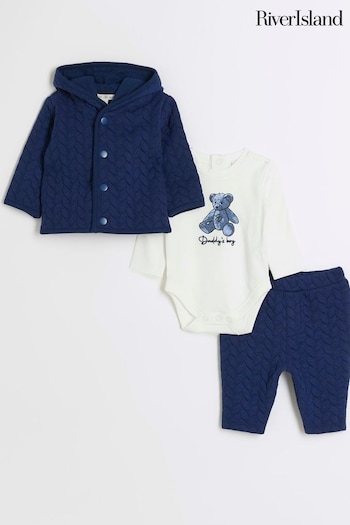 River Island Blue Baby graphic Bear T-Shirt 3 Piece (781688) | £35