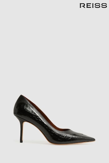 Reiss Black Gwyneth Leather Contrast Court Shoes (781782) | £198