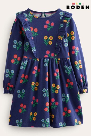 Boden Blue Long Sleeve Ruffle Dress (782182) | £25 - £29