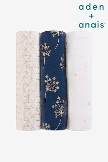 aden + anais™ Large Cotton Muslin Blankets 3 Pack Metallic Gold Deco (782370) | £42