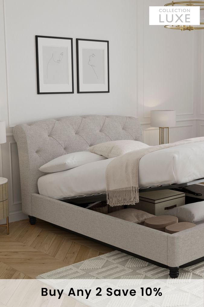 Wool Blend Natural Stone Hartford Collection Luxe Upholstered Ottoman Storage Bed Frame (782412) | £899 - £1,099