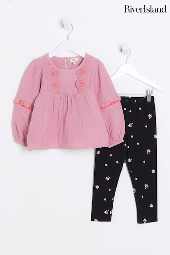 River Island Pink Girls Long Sleeve Embroidered Set (782509) | £25