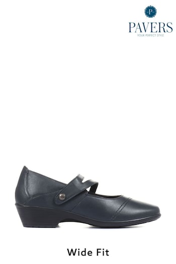 Pavers Navy Wide Fit Leather Mary Jane Shoes With Split Strap (782521) | £45